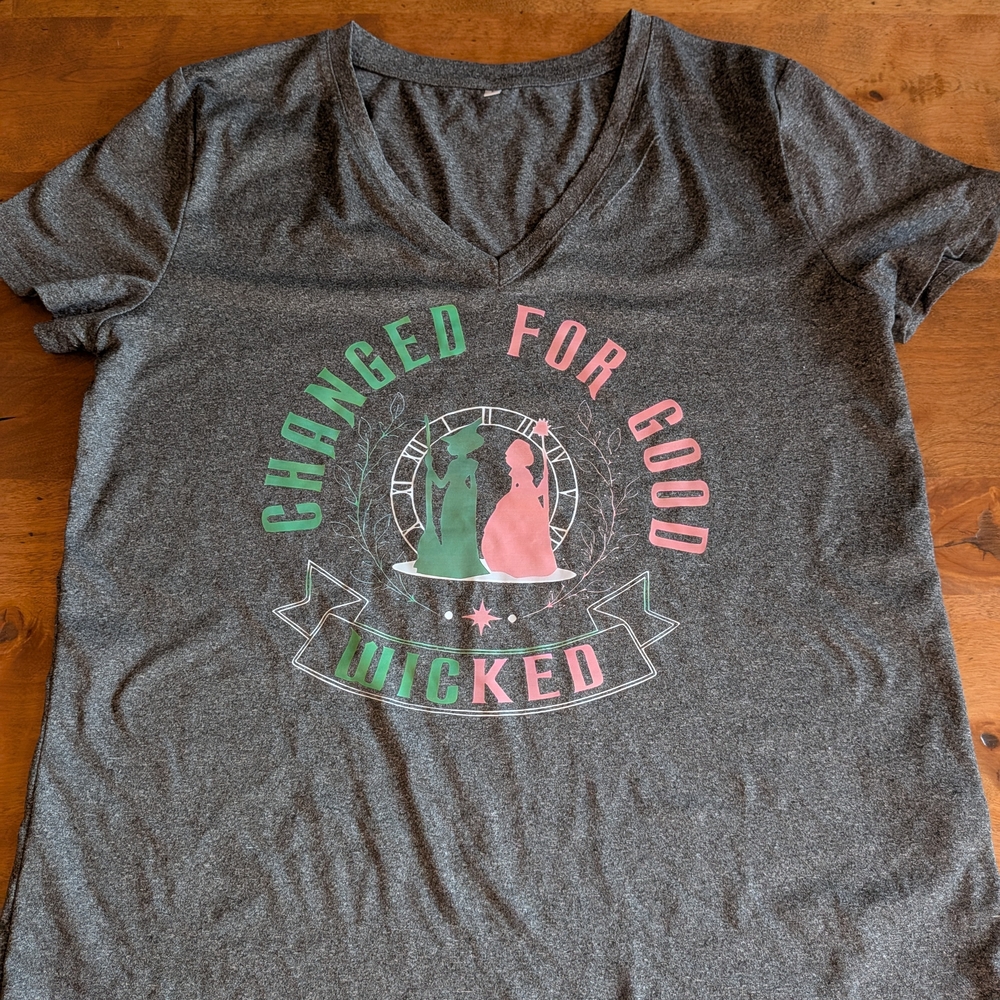 Gray V-Neck T-Shirt with Wicked Graphic